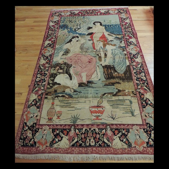 Extraordinary Antique Persian Kerman Oriental Pictorial Area Rug 4 x 6