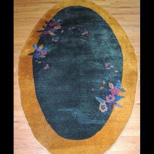 Striking RARE Antique oval Art Deco Chinese Oriental Area Rug 3 x 5