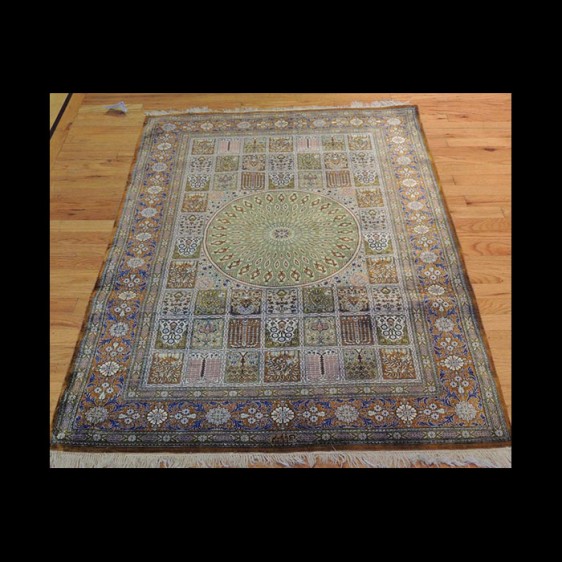 Very RARE Pattern Antique Signed Persian Qum Rug 3 x 5