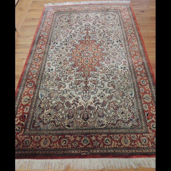 Superb Antique Signed Persian Qum Silk Rug 3 x 5