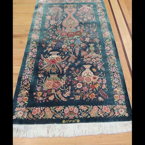 Magnificent Semi-Antique Signed Persian Qum Rug 3 x 5