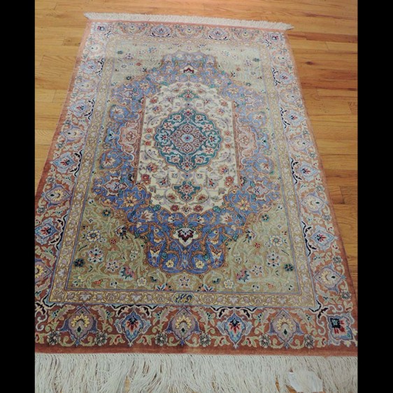 Splendid Semi-Antique Signed Persian Qum Rug 2 x 4