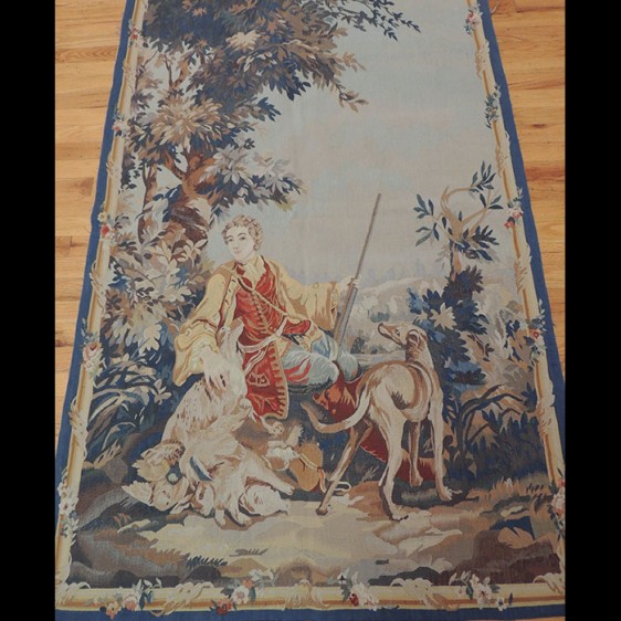 Brilliant French Tapestry Design of a Hunter with his dogs 4 x 6