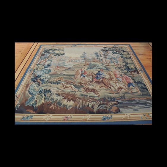 Action packed French design Tapestry of riders on horseback hunting 6 x 9