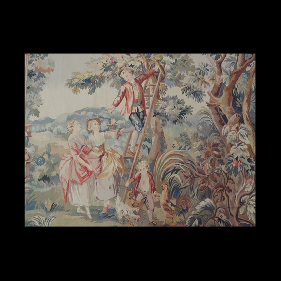 Lovely French design Tapestry of a family in the orchard picking apples 8 x 10